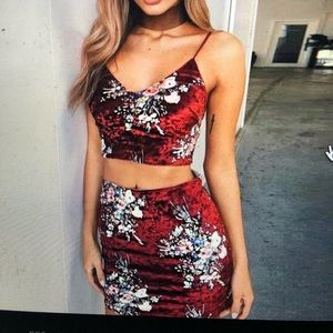 Two piece burgundy floral set